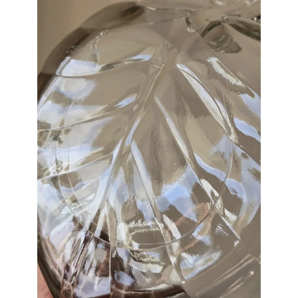 Vintage Clear Pressed Glass Leaf Bowl Set Large Serving Bowl‎ & 5 Dessert Bowls